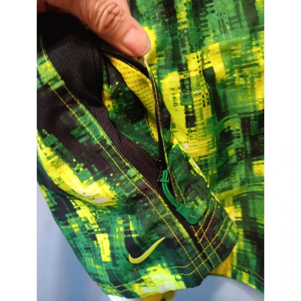 Nike Swim Trunks Mens M Green Neon Swoosh Logo Elastic Waist Drawstring NWOT